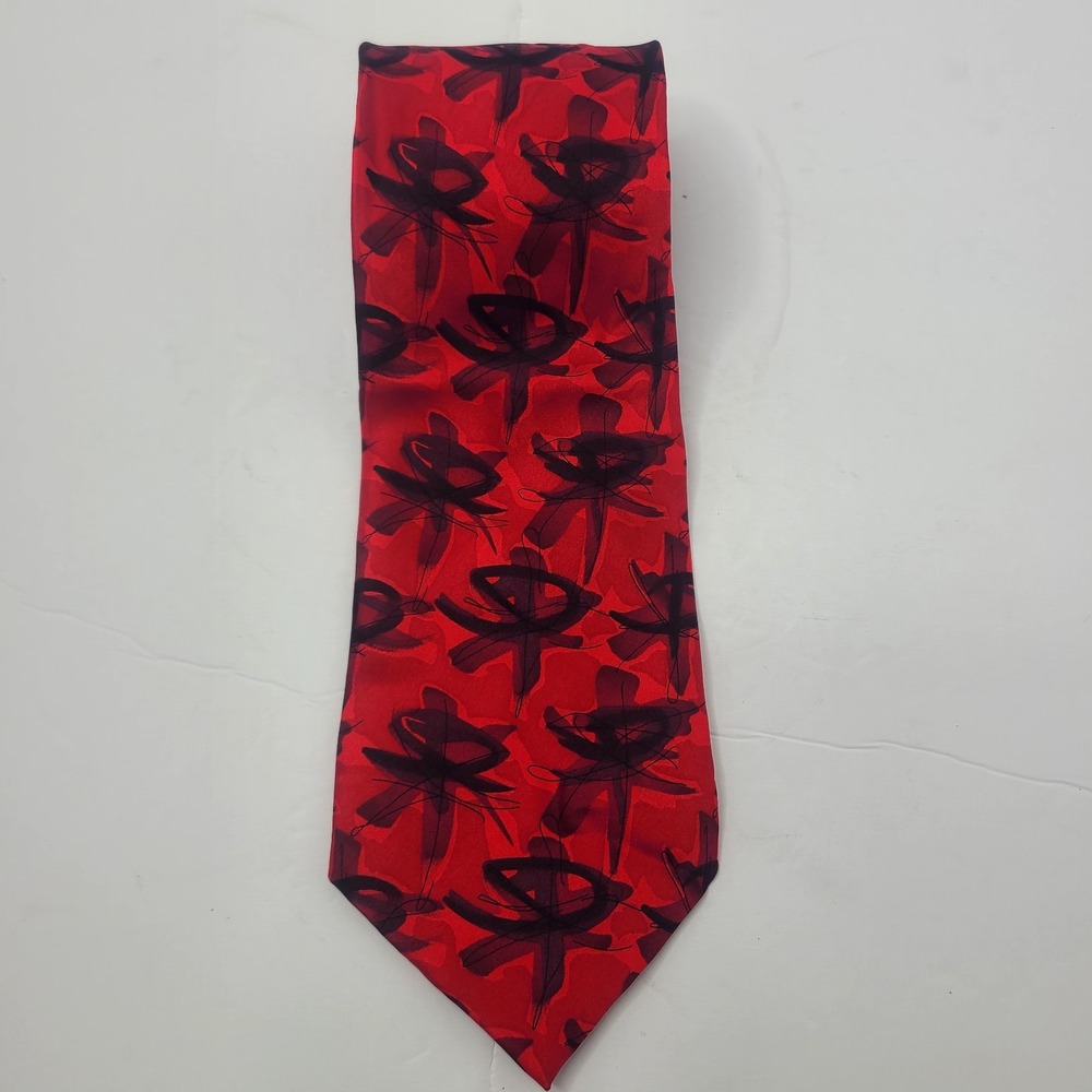 Vintage J. Garcia Silk Red Tie Necktie Geometric Abstract Grateful Dead